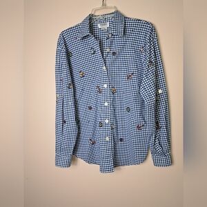 TEDDI Vintage Blue & White Gingham With Nautical Embroidery & Roll Tab Sleeves